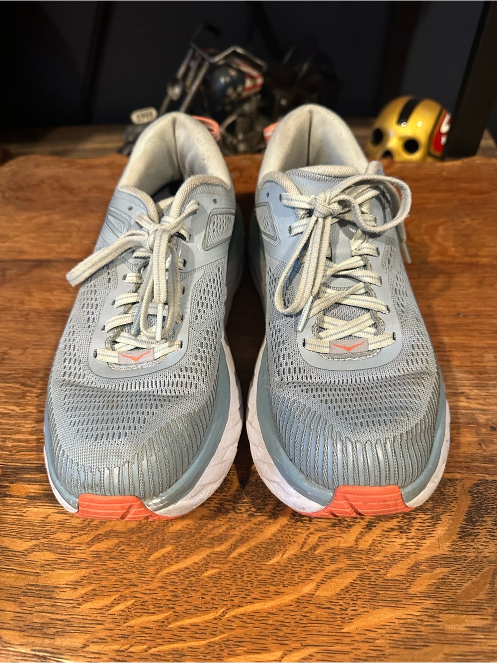 Hoka One One Women's Light Gray and Coral Running Shoes